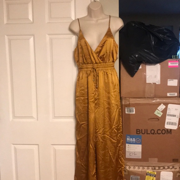 mustard satin jumpsuit